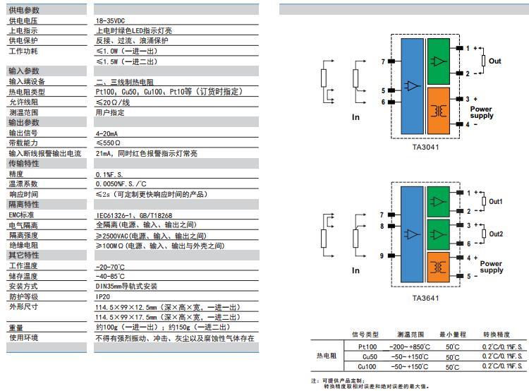 稳钛克热电阻信号隔离器